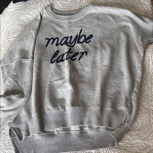 Aerie Gray Crew Neck Sweater with Navy Text